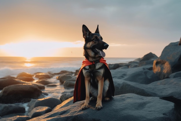 Chien vêtu d'un costume de héros Illustration de l'IA générative