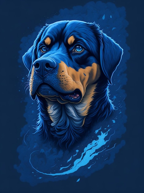 Un chien avec un visage bleu et une tache jaune sur le visage.