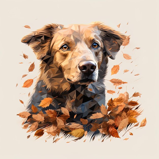 un chien avec un visage brun et des feuilles en forme de chien