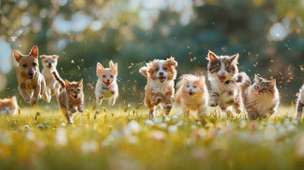 Des chiens adorables qui courent en meute.