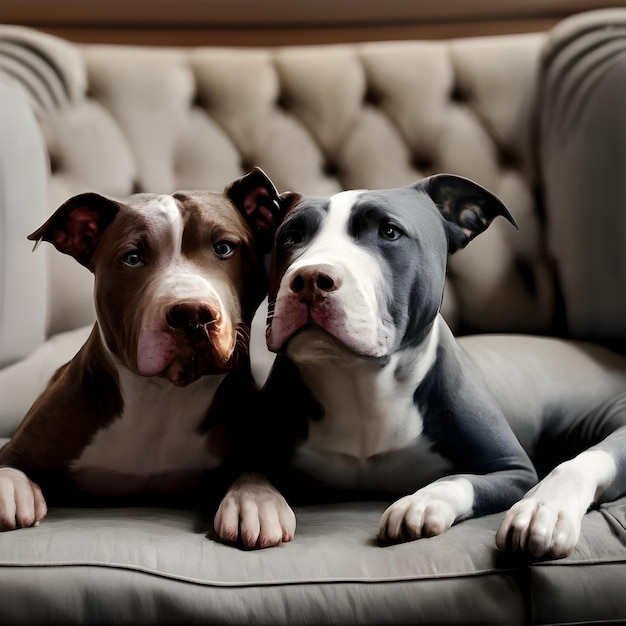 Chiens assis sur un canapé