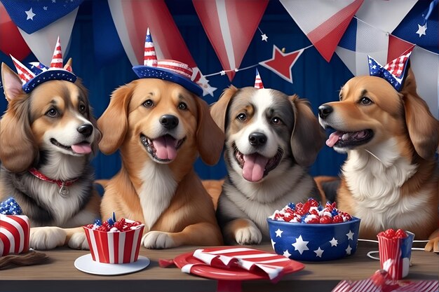 Chiens ayant la fête du 4 juillet AI générative