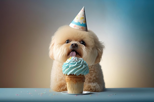 Des chiens en casquettes d'anniversaire sont assis à la fête Illustration AI Generative