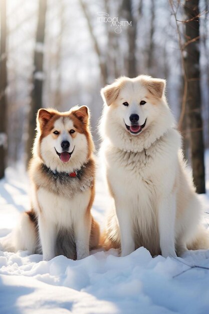 des chiens dans la neige avec les mots le mot sur le fond