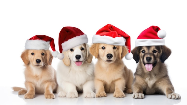 chiens drôles avec chapeau de Noël sur fond blanc espace de copie de bannière