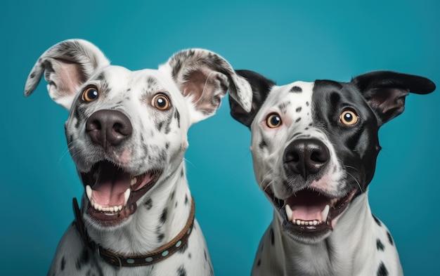 Des chiens dynamiques et expressifs sur un fond bleu