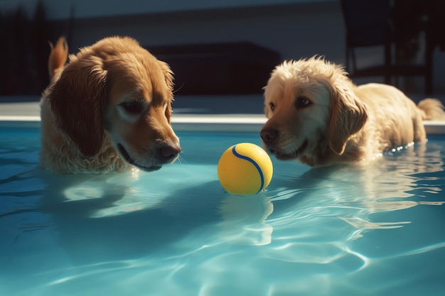 Chiens jouant au ballon