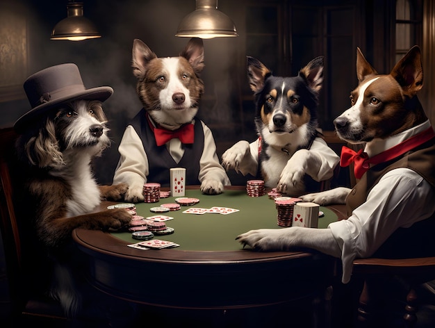 Des chiens jouant au poker, au jeu.