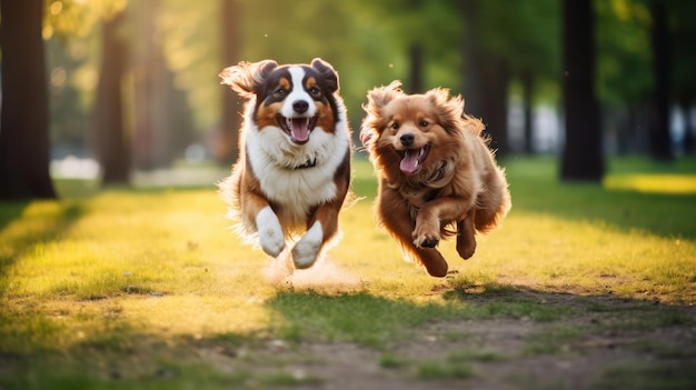 Chiens jouant à l'extérieur