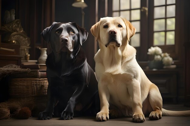 Photo chiens labrador noirs et blancs