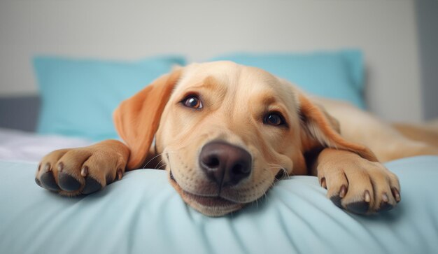 Photo les chiens sur un lit sourient de près humoristique