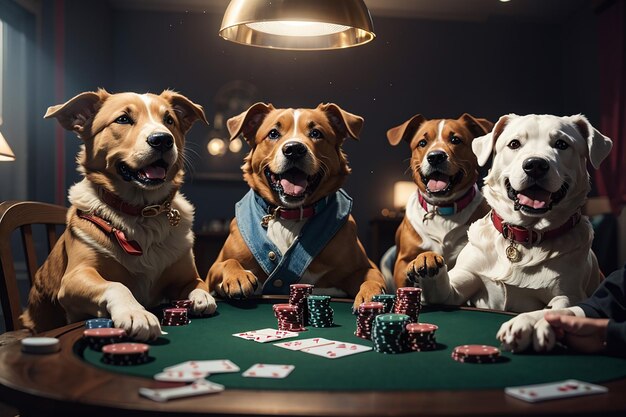 Photo des chiens mignons jouant au poker inspirés du travail de cassius marcellus coolidge et générés avec l'ia