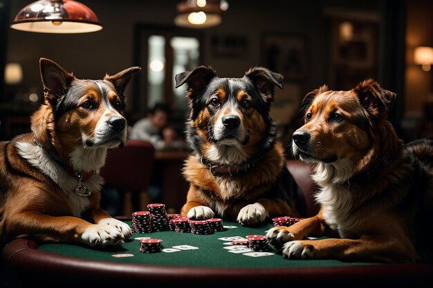 Photo des chiens mignons jouant au poker inspirés du travail de cassius marcellus coolidge et générés avec l'ia