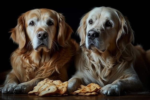 Des chiens mignons avec de la nourriture