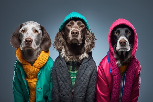 chiens portant des vestes qui disent qu'ils portent