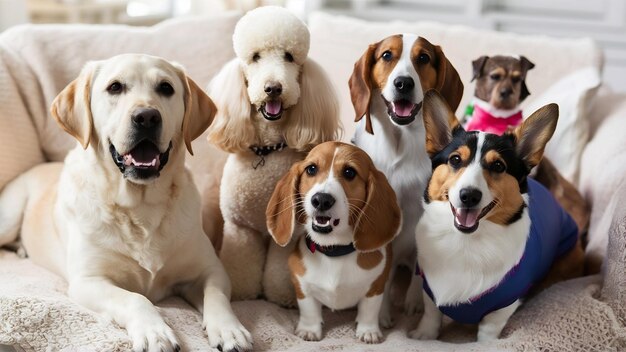 Des chiens de race mignons dans un studio.