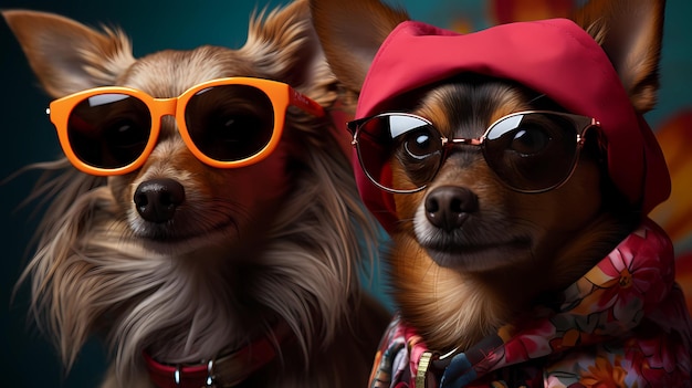 chiens de races différentes portant des lunettes cool