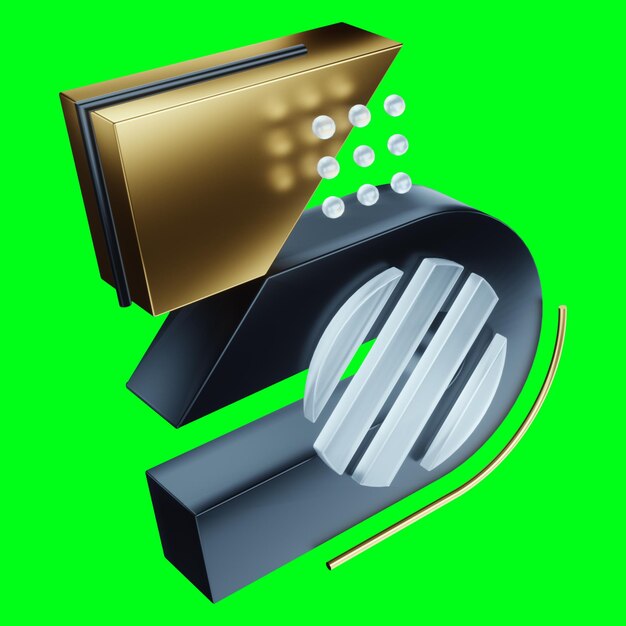 Chiffre créatif numéro trois isoler sur fond vert design moderne style magazine design noir et or luxe isométrique 3D rendu 3D illustration 3D