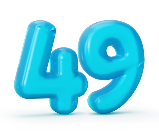 Chiffre de gelée bleue 49 Quarante-neuf isolé sur blanc Numéros d'alphabets colorés de gelée pour les enfants 3d