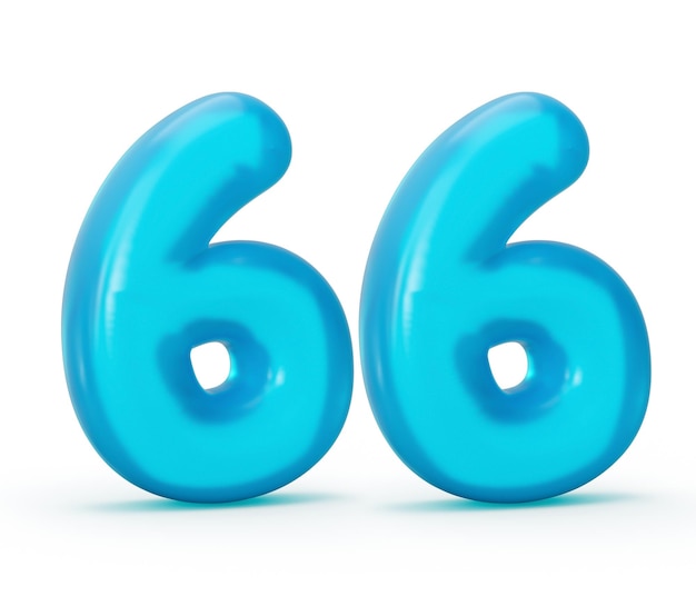 Chiffre de gelée bleue 66 Soixante-six isolé sur blanc Numéros d'alphabets colorés de gelée pour les enfants 3d