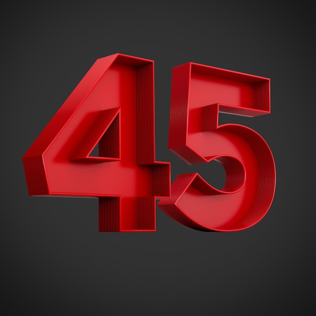 Chiffre publicitaire rouge 45 ou quarante-cinq avec illustration 3d de l'ombre intérieure