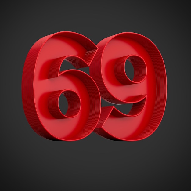 Chiffre publicitaire rouge 69 ou soixante-neuf avec illustration 3d de l'ombre intérieure