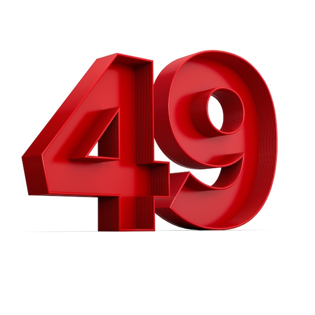 Chiffre rouge 49 ou quarante-neuf avec ombre intérieure isolée sur une illustration 3d blanche