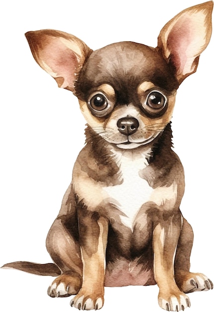 Chihuahua chien debout aquarelle isolé sur blanc