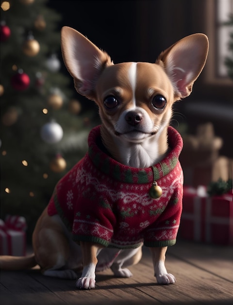 Chihuahua en pull de Noël Generative AI