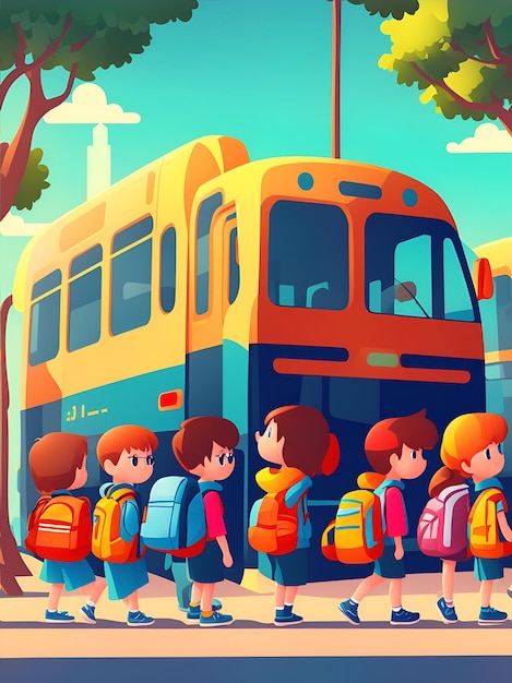 children_line_up_for_the_school bus