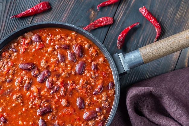 Chili con carne dans une poêle