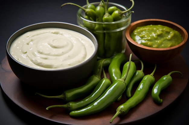 Photo chili en nogada servi avec une salsa roja épicée