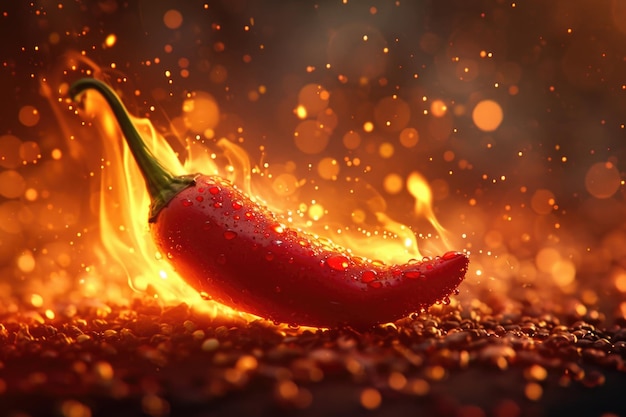 Chili rouge frais sur le feu Le concept de nourriture épicée et d'épices