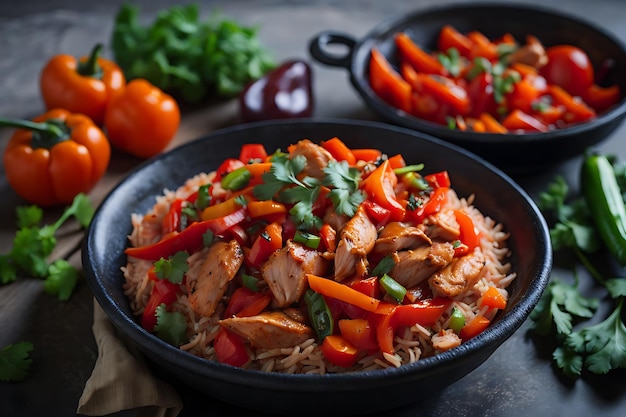 Chili sauté au poulet avec tomates et carottes au poivron