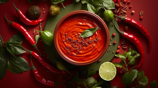 Photo chili thaïlandais épicé sur un fond rouge vibrant
