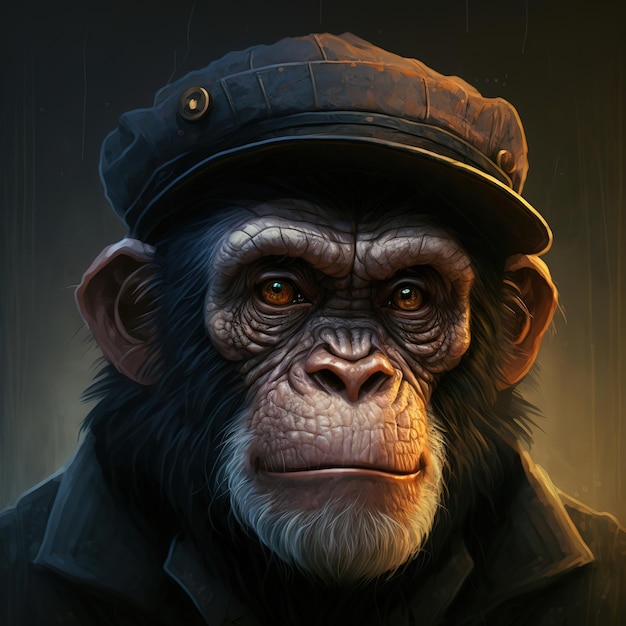 Chimpanzé avec un chapeau et une veste