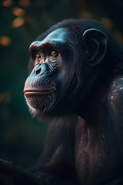 Chimpanzé avec une expression triste regardant sur le côté