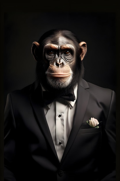Un chimpanzé fictif de casanova en smoking créé par un logiciel d'IA générative