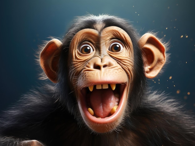 Photo un chimpanzé mignon et heureux avec les yeux grands ouverts dans le style des dessins animés