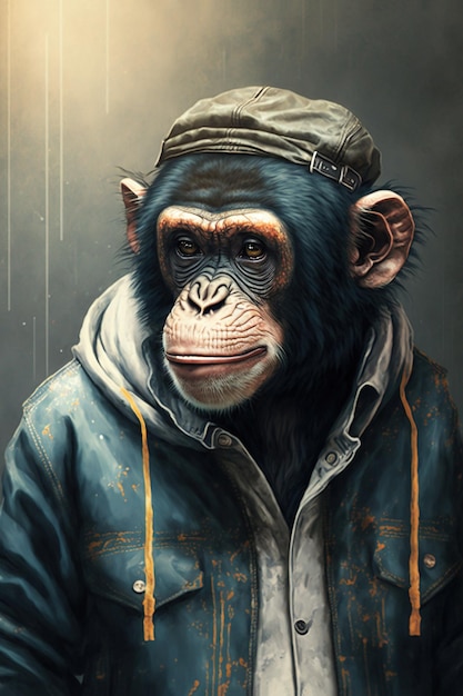 Chimpanzé portant du streetwear urbain à la modexAGGenerative AI