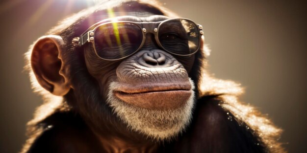 Photo chimpanzé portant des lunettes de soleil d'été, fond d'été