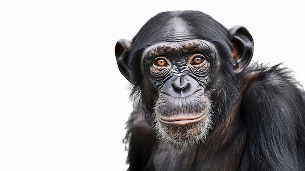 un chimpanzé se tient sur un fond blanc