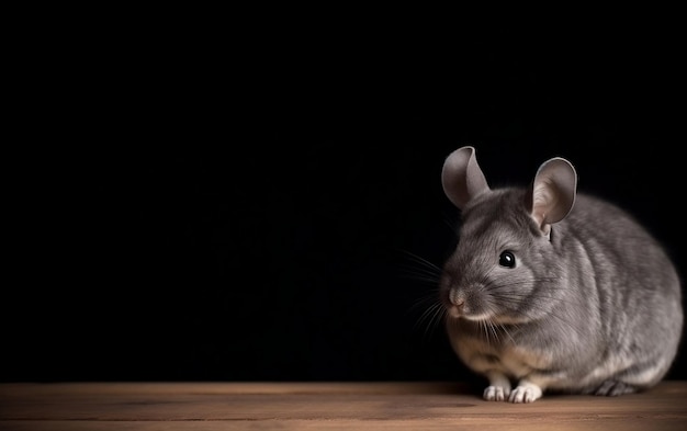 Chinchilla sur fond noir avec un fond noir.