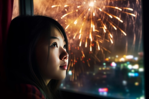 Chine bébé feux d'artifice nuit Nouvel an Générer Ai