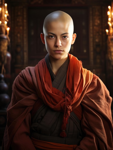 Chine jeune femme shaolin asie moine dans le monastère développement spirituel tranquillité yin yang équilibre ascétique monastère bouddhiste novices temple Shaolin