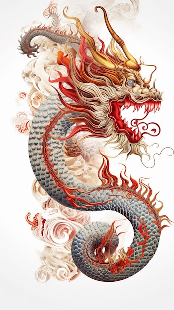 Chine style dragon frontière fond blanc belle image Ai généré de l'art