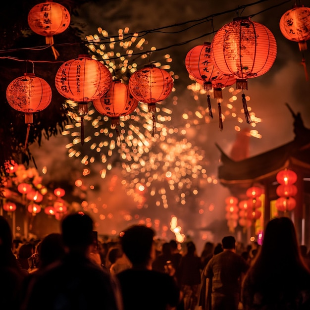 Les Chinois célèbrent le Nouvel An chinois avec des lanternes rouges.