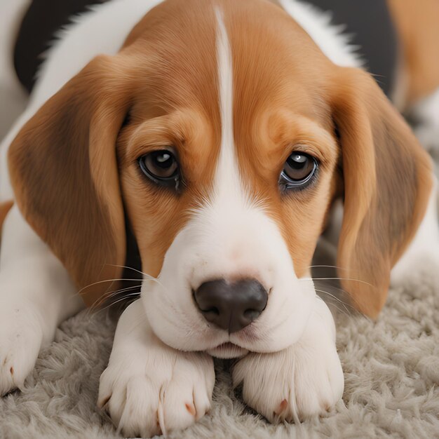 Photo un chiot allongé sur un tapis avec ses pattes sur le sol