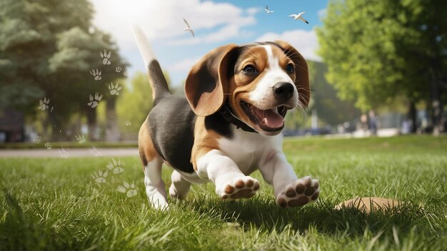 Photo un chiot de beagle drôle dans le parc