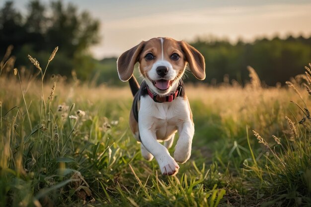 Photo un chiot de beagle enjoué jouant à l'extérieur